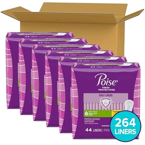 Poise Daily Liners for Bladder Leaks, Very Light Absorbency, Long Length, 264 Count | Odor Control & 25x Drier Protection thumbnail 2