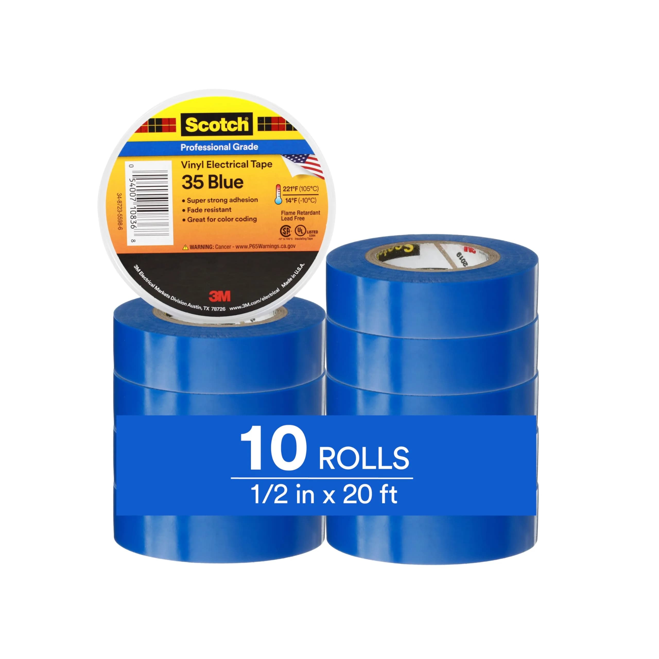 3M Scotch Electrical Tape 35 1/2 in x 20 ft | UV-Resistant, Flame Retardant, 600V