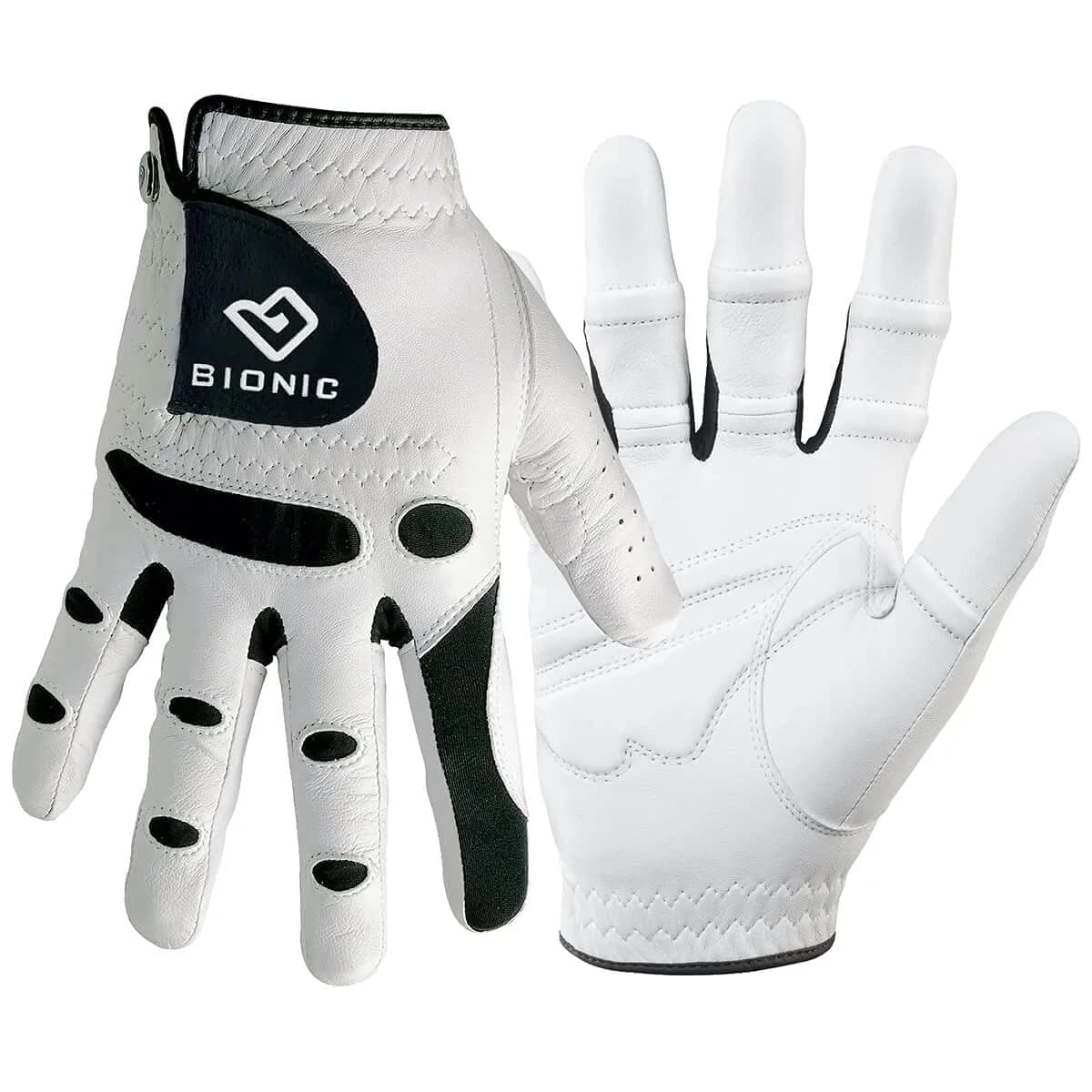 Bionic StableGrip Golf Glove, Right Hand, Small, 50g (1.76oz) | Anatomical Relief Pads for Lighter Grip — White/Black / Medium