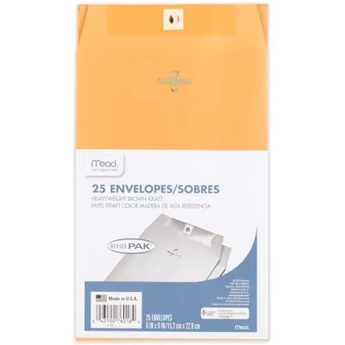 Mead Clasp Envelopes 6" x 9" (15.24cm x 22.86cm) | Brown Kraft Mailing Envelopes, 25 Count thumbnail 1