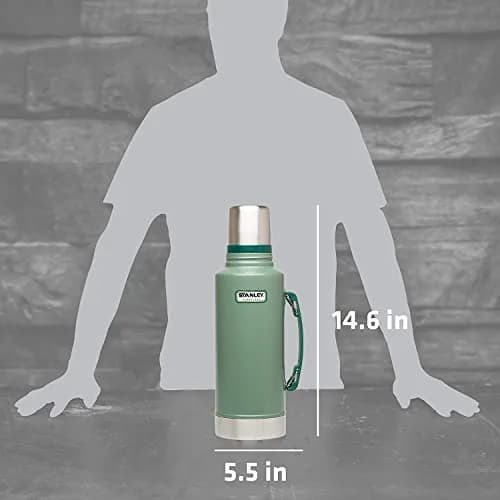 Stanley Heritage Classic Vacuum Bottle with Handle 2 qt (1.89 L) | Leakproof Cup Lid | Keep Drinks Hot or Cold for Travel | Insulated Stainless Steel Thermal Bottle | Hammertone Green thumbnail 3