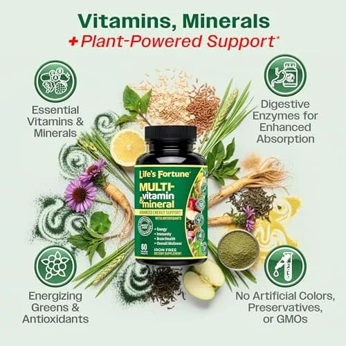 Life's Fortune Whole Food Multivitamin & Mineral Supplement for Men & Women | 60 Vegetarian Tablets | Energy, Immunity & Brain Support thumbnail 6