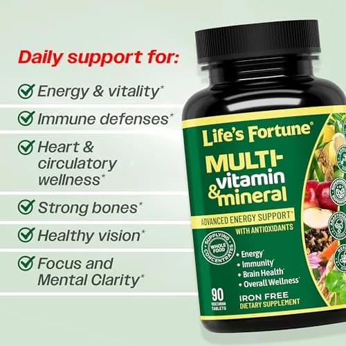 Life's Fortune Whole Food Multivitamin & Mineral Supplement for Men & Women | 60 Vegetarian Tablets | Energy, Immunity & Brain Support thumbnail 3