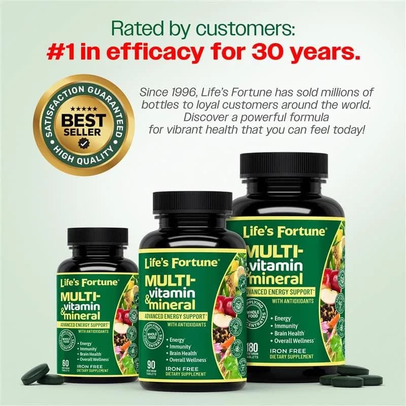 Life's Fortune Whole Food Multivitamin & Mineral Supplement for Men & Women – Energy Support Vitamins for Immune, Brain & Metabolism Support – Iron Free, 90 Vegetarian Tablets thumbnail 10