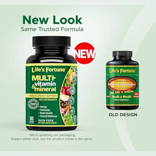 Life's Fortune Whole Food Multivitamin & Mineral Supplement for Men & Women – Energy Support Vitamins for Immune, Brain & Metabolism Support – Iron Free, 90 Vegetarian Tablets thumbnail 2
