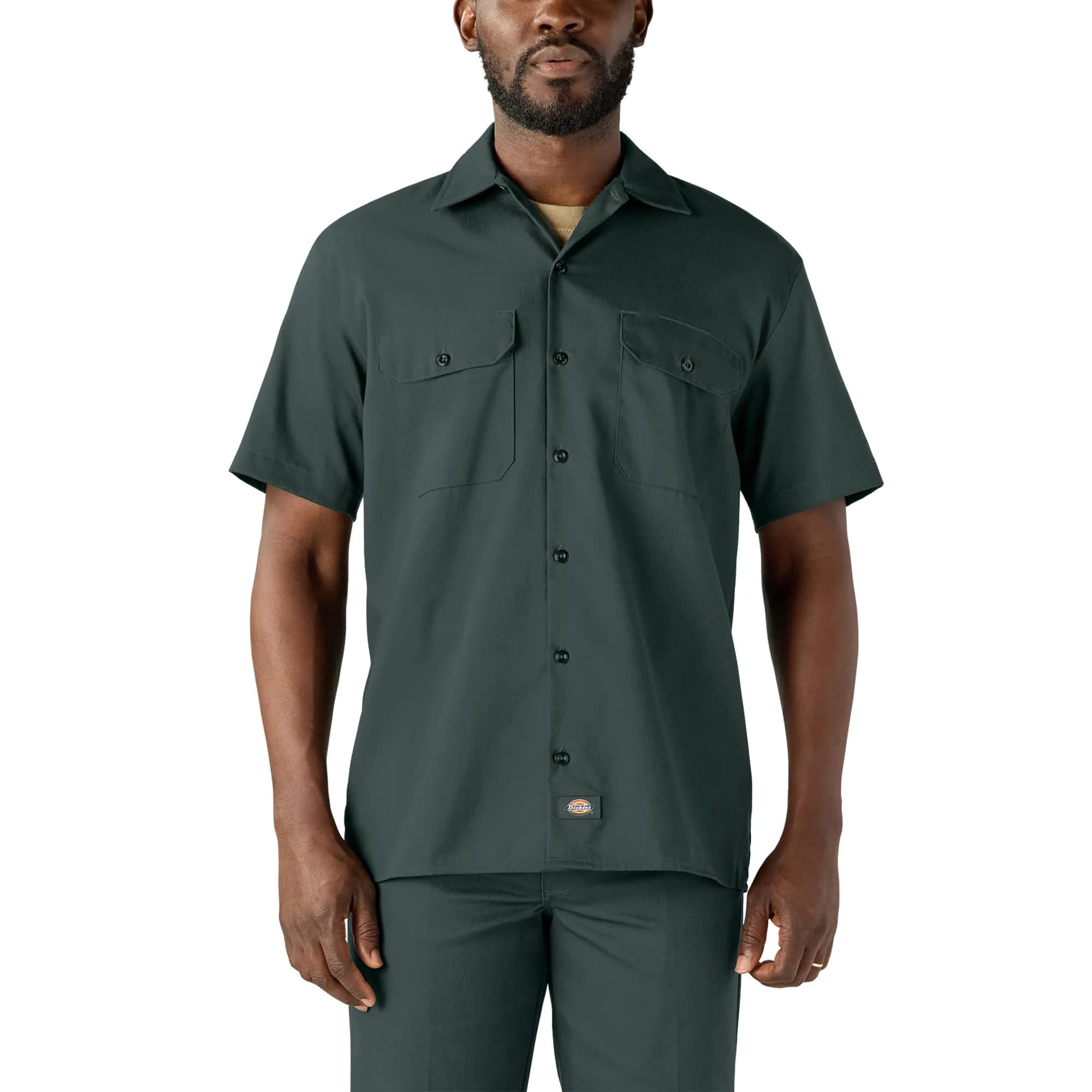 Dickies Men's Short-Sleeve Work Shirt, Hunter Green, Small | Moisture-Wicking Cotton-Poly Blend - main product image