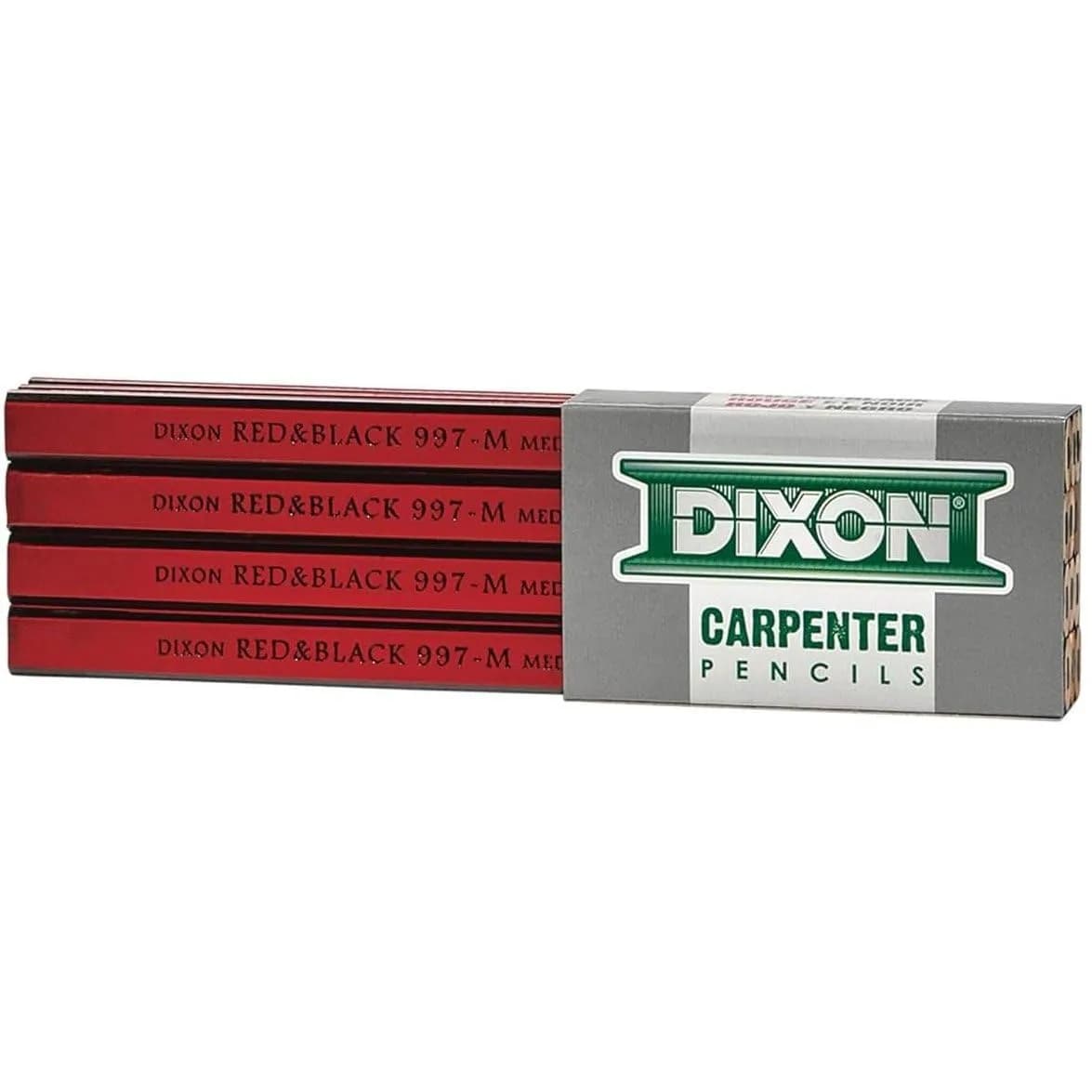 Dixon Woodcase Flat Carpenter's Pencil Medium Red Dozen | Long-Lasting, Smooth Black Marking (70-120 chars) - main product image