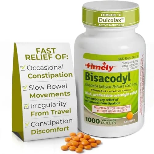 TIME-CAP LABS, INC. Timely Laxative Bisacodyl 5mg Tablets | Overnight Constipation Relief for Adults (1000 Tablets) thumbnail 1