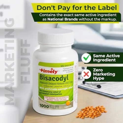 TIME-CAP LABS, INC. Timely Laxative Bisacodyl 5mg Tablets | Overnight Constipation Relief for Adults (1000 Tablets) thumbnail 4