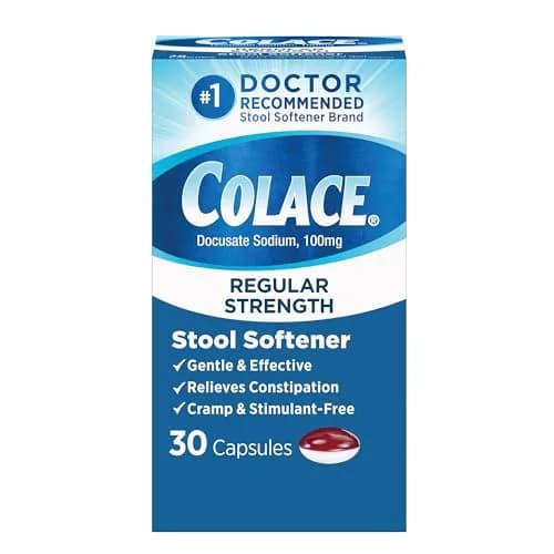 Colace Stool Softener Capsules 30 Count (100 mg) | Gentle Constipation Relief thumbnail 1