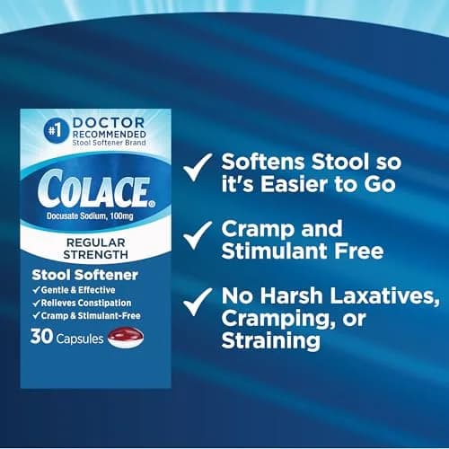 Colace Stool Softener Capsules 30 Count (100 mg) | Gentle Constipation Relief thumbnail 5