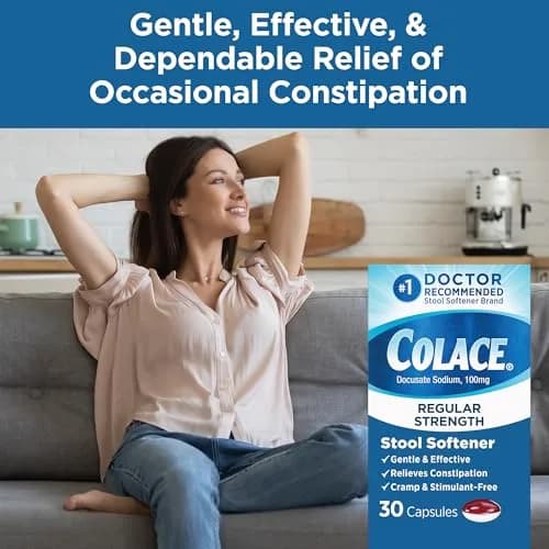 Colace Stool Softener Capsules 30 Count (100 mg) | Gentle Constipation Relief thumbnail 3
