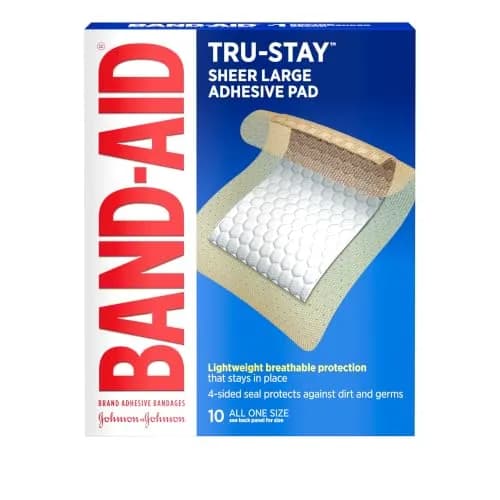BAND-AID Brand Tru-Stay Sheer Adhesive Pads Large 10 Ct | Sterile Wound Care for Minor Cuts, Scrapes & Burns thumbnail 1