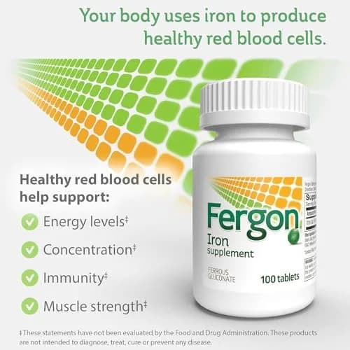 Fergon Iron Highly Soluble & Easily Digested, 27 mg Iron, 100 Tablets | Supports Red Blood Cell Production & Iron Deficiency thumbnail 8