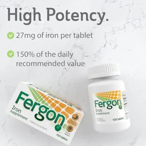 Fergon Iron Highly Soluble & Easily Digested, 27 mg Iron, 100 Tablets | Supports Red Blood Cell Production & Iron Deficiency thumbnail 2