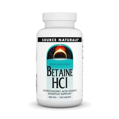 Source Naturals Betaine HCl 650 mg Tablets | Digestive Support with Pepsin (180 Count) thumbnail 1