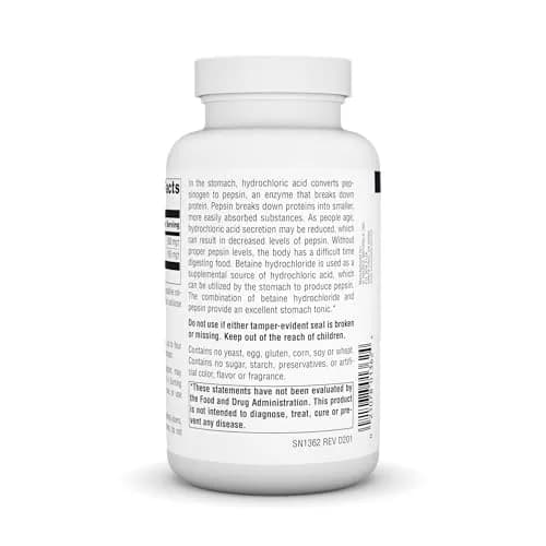 Source Naturals Betaine HCl 650 mg Tablets | Digestive Support with Pepsin (180 Count) thumbnail 3