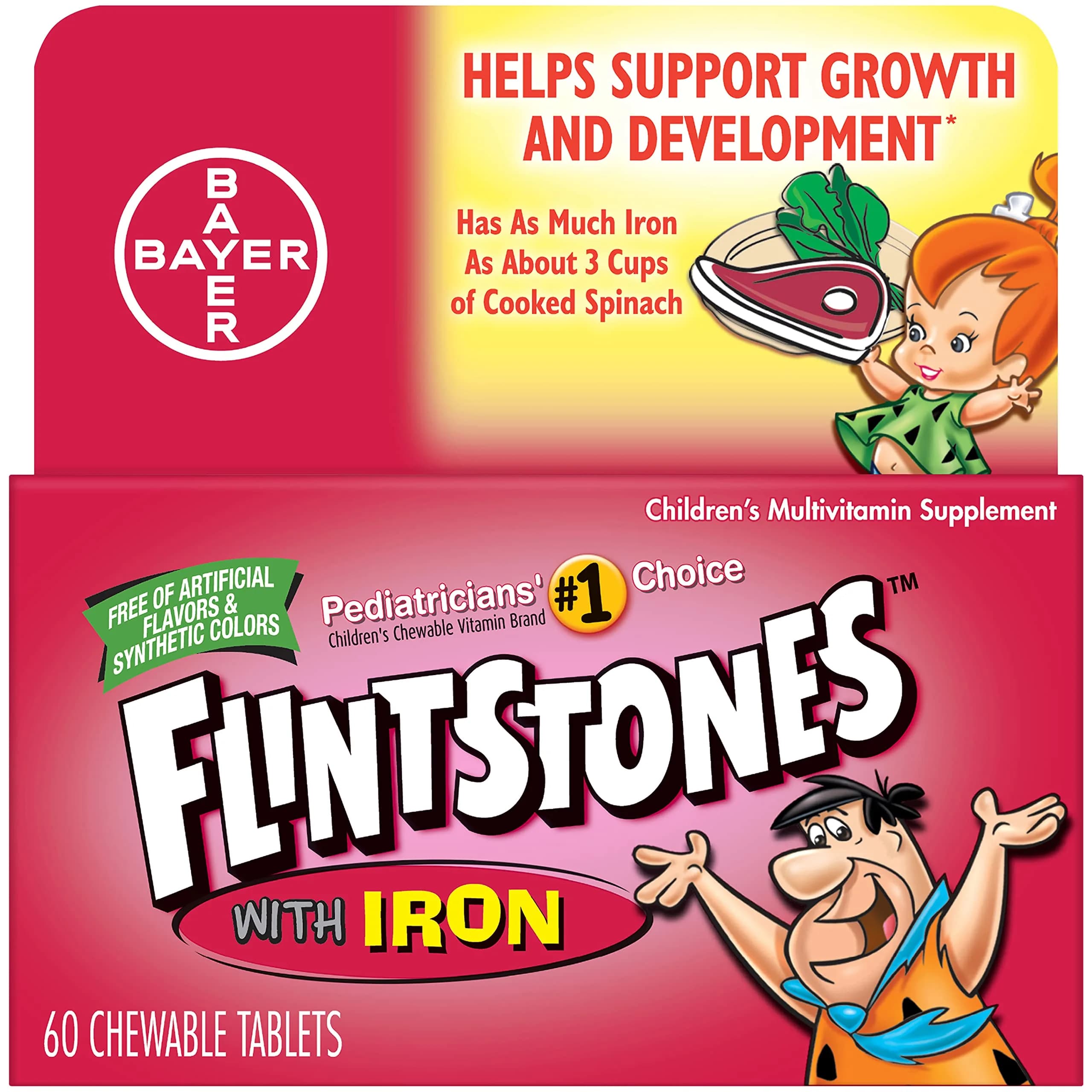 Flintstones Chewable Kids Vitamins with Iron, Multivitamin for Kids & Toddlers 60 Count | Pediatrician Recommended