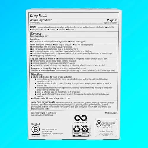 Icy Hot Original Pain Relief Patches Medium Size 5 Count (0.6 oz) | Medication for Backaches, Joints, Muscle Strains and Arthritis thumbnail 2