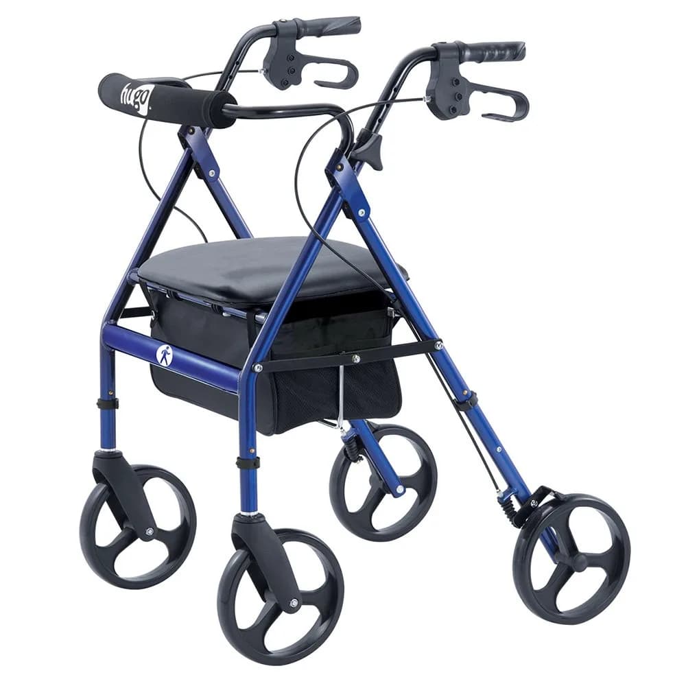 Hugo Mobility Portable Rollator Walker with Seat, Backrest and 8 Inch Wheels, Blue | Lightweight Support for Active Adults - main product image