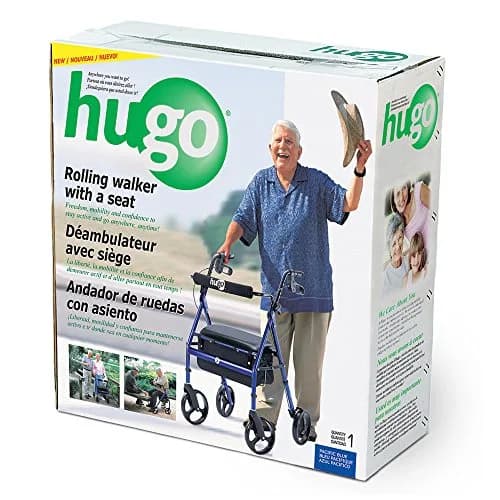 Hugo Mobility Portable Rollator Walker with Seat, Backrest and 8 Inch Wheels, Blue | Lightweight Support for Active Adults thumbnail 4