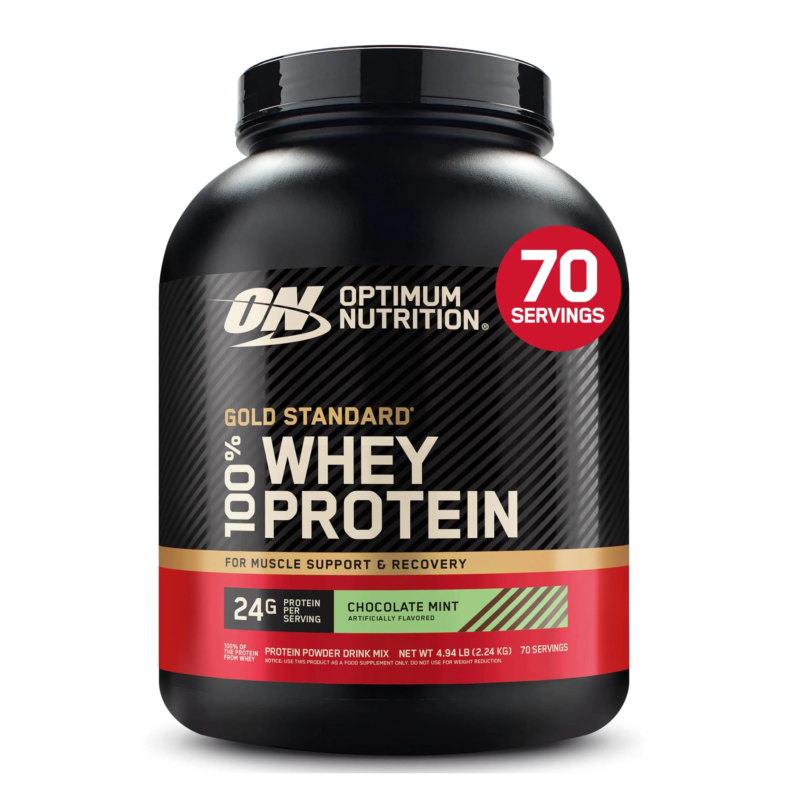 Optimum Nutrition Chocolate Mint protein powder tub Whey concentrate 70 servings
