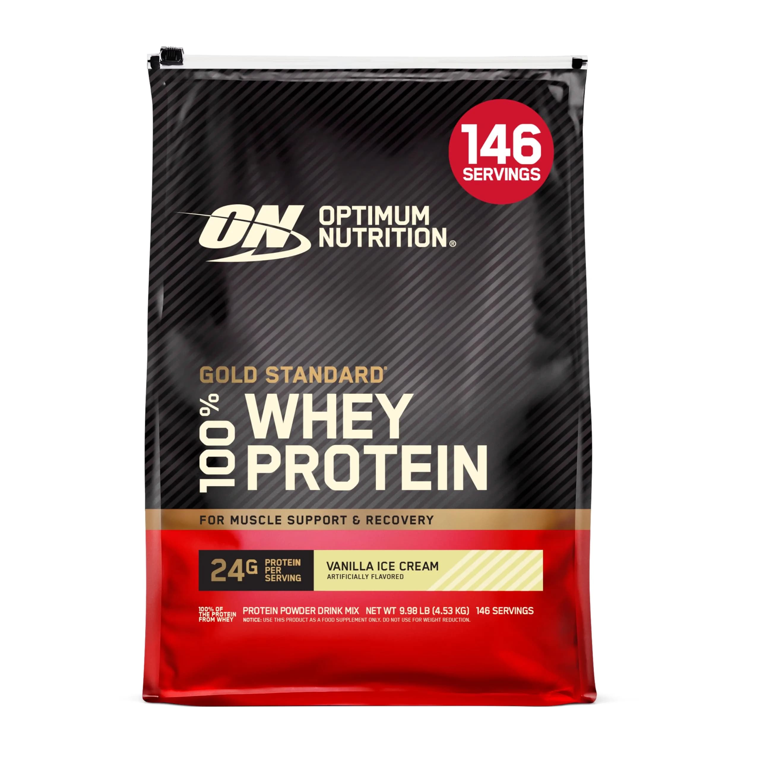 Optimum Nutrition Vanilla Ice Cream protein powder tub Whey concentrate 146 servings