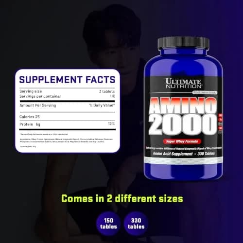 Ultimate Nutrition Amino 2000, Super Whey Formula, BCAA Tablets, 330 Count | Supports Muscle Growth & Recovery thumbnail 7
