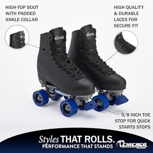 Chicago Skates Black Quad Roller Skates for Men & Women | Classic Adjustable High-Top Design for Indoor & Outdoor Use thumbnail 4