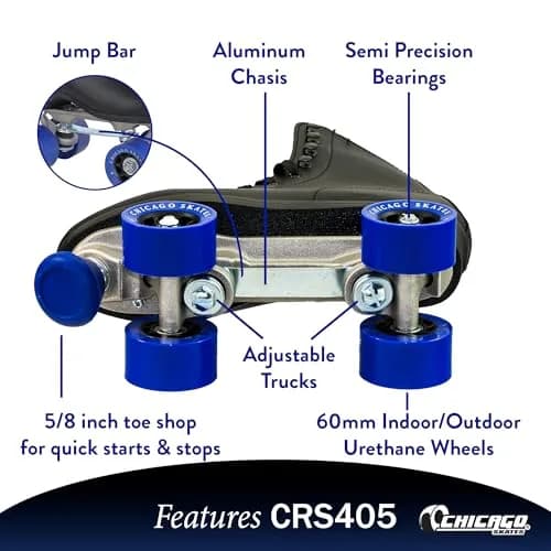 Chicago Skates Black Quad Roller Skates for Men & Women | Classic Adjustable High-Top Design for Indoor & Outdoor Use thumbnail 3