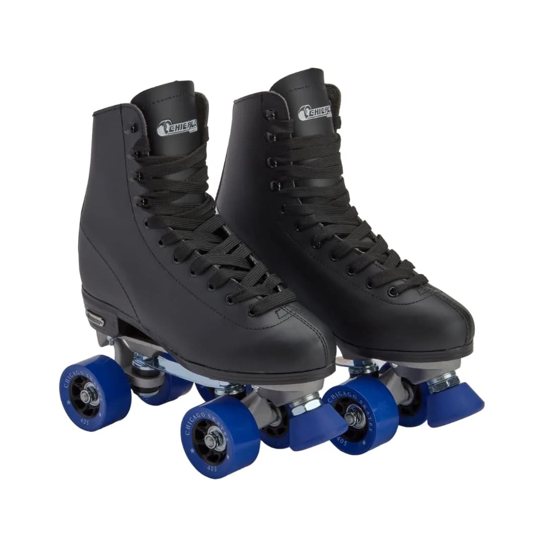 Chicago Skates Premium White Quad Roller Skates for Girls and Women Beginners | Classic Adjustable High-Top Design for Indoor or Outdoor Skates and Roller Derby — Black / Womens 12 / Mens 11
