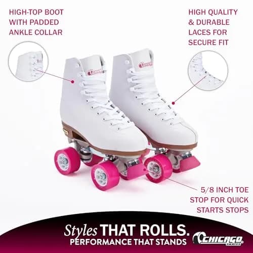 Chicago Skates Classic White Quad Roller Skates for Girls & Women | Adjustable High-Top Design for Indoor & Outdoor Use thumbnail 4