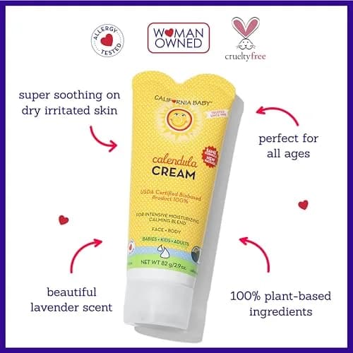 California Baby Calendula Cream 2.9 oz | Plant-Based Moisturizer for Dry Skin | Lavender Baby Lotion | Hypoallergenic thumbnail 3
