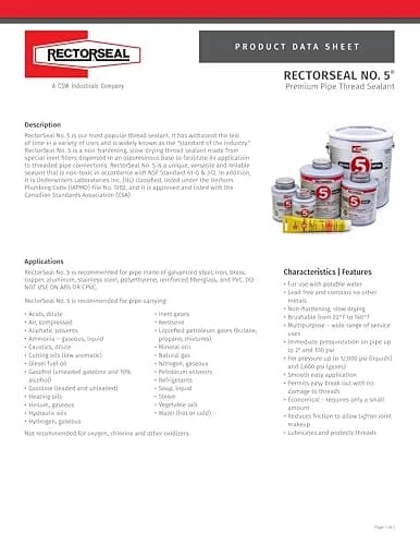 RectorSeal No. 5 Pipe Thread Sealant | Lubricates & Protects Threads, Soft Setting, 8 fl. oz. thumbnail 4