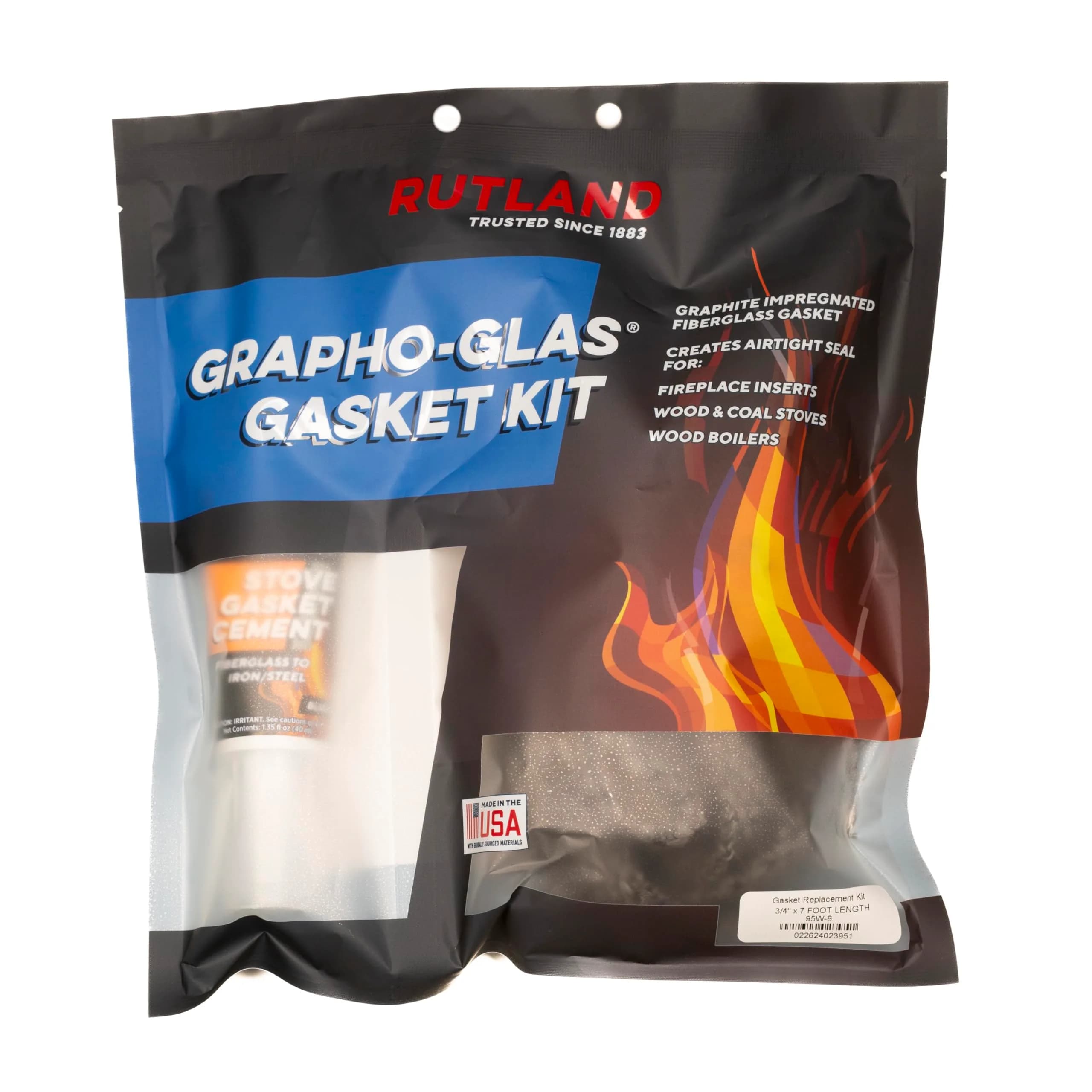Rutland 95W-6 Grapho-Glas Flat Gasket Replacement Kit, 7' x 3/4" x 1/4" | Durable stove gasket - main product image