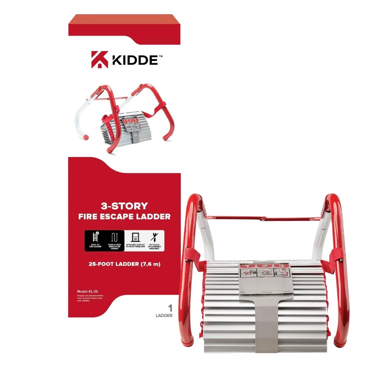 Kidde Fire Escape Ladder, 3-Story Rope Ladder, 25-Feet | Tested to 1,000 Pounds - main product image