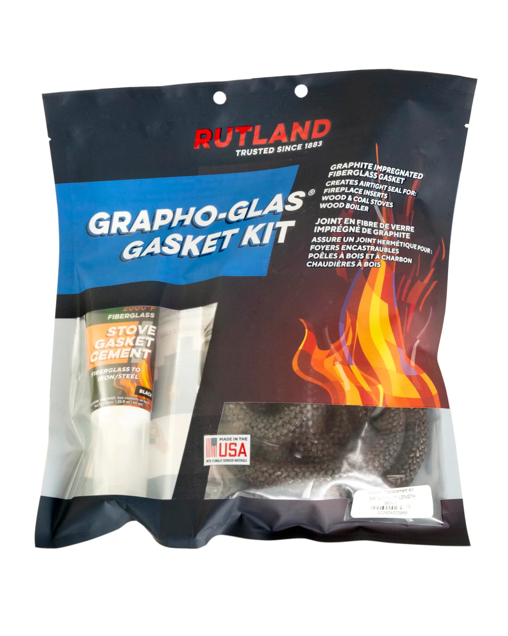 Rutland 96N-6 Grapho-Glas Rope Gasket Replacement Kit, 1/2-Inch by 7-Feet | Long-lasting stove gasket — 5/8" X 7'