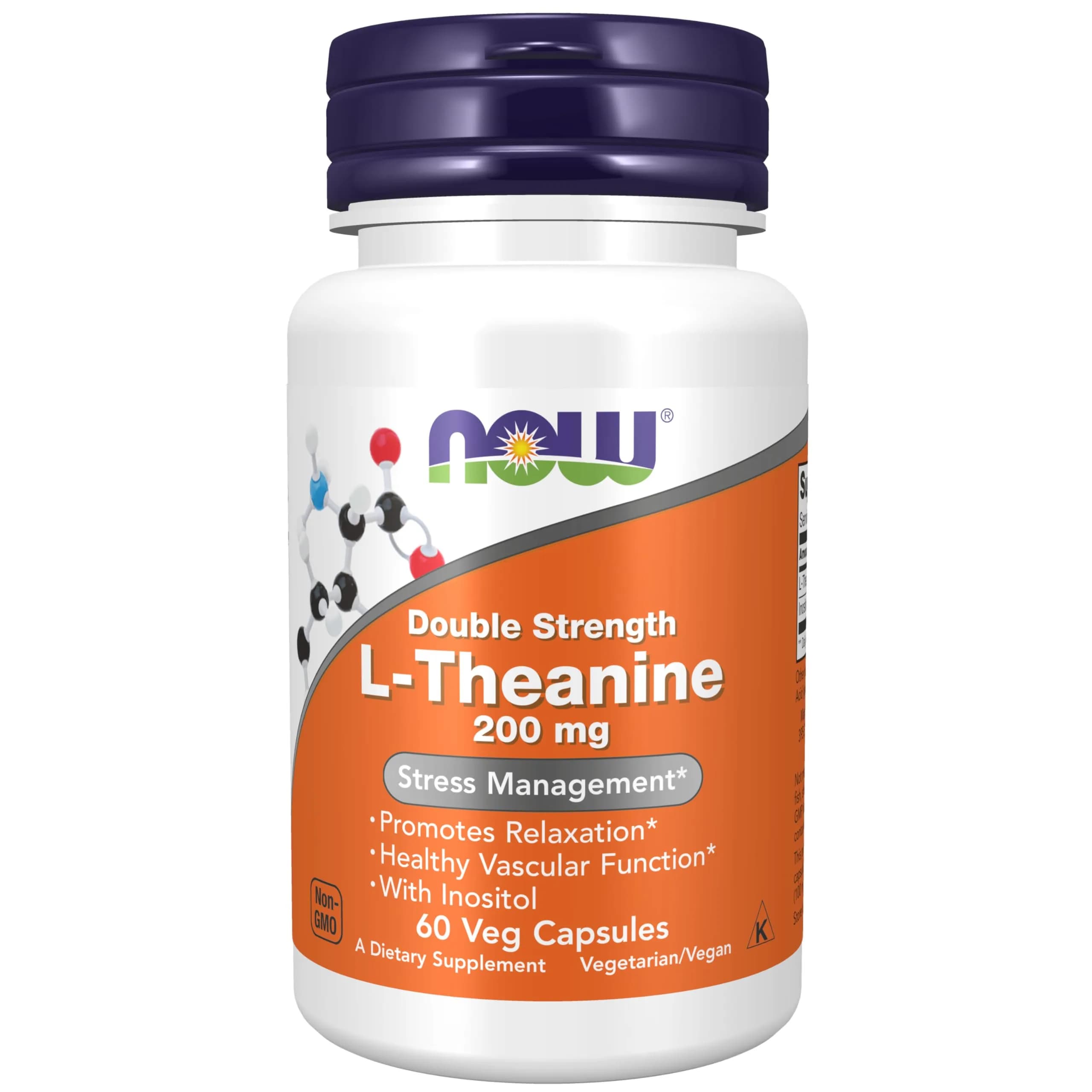 NOW Foods L-Theanine 200 mg with Inositol Veg Capsules 60 Count | Promotes Relaxation & Alertness — L-Theanine