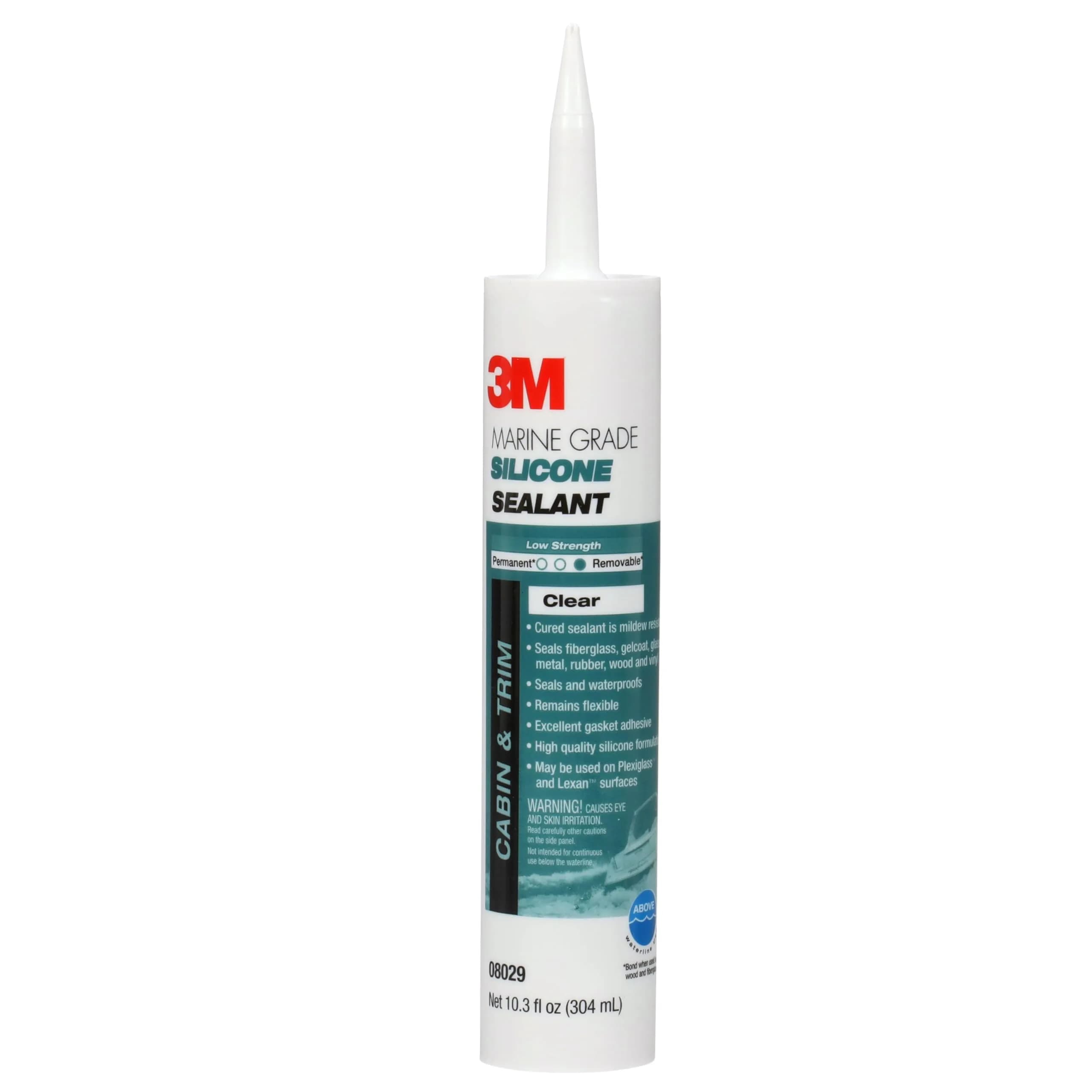 3M Marine Grade Silicone Sealant Clear 304 mL (10.3 fl oz) | Above Waterline Interior/Exterior Sealing