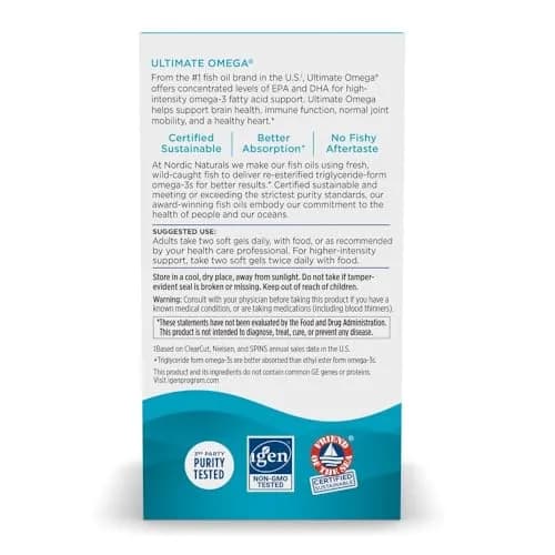 Nordic Naturals Ultimate Omega, 1280mg Omega-3 Fish Oil, Lemon | High-Potency Omega-3 for Heart & Brain Support thumbnail 7