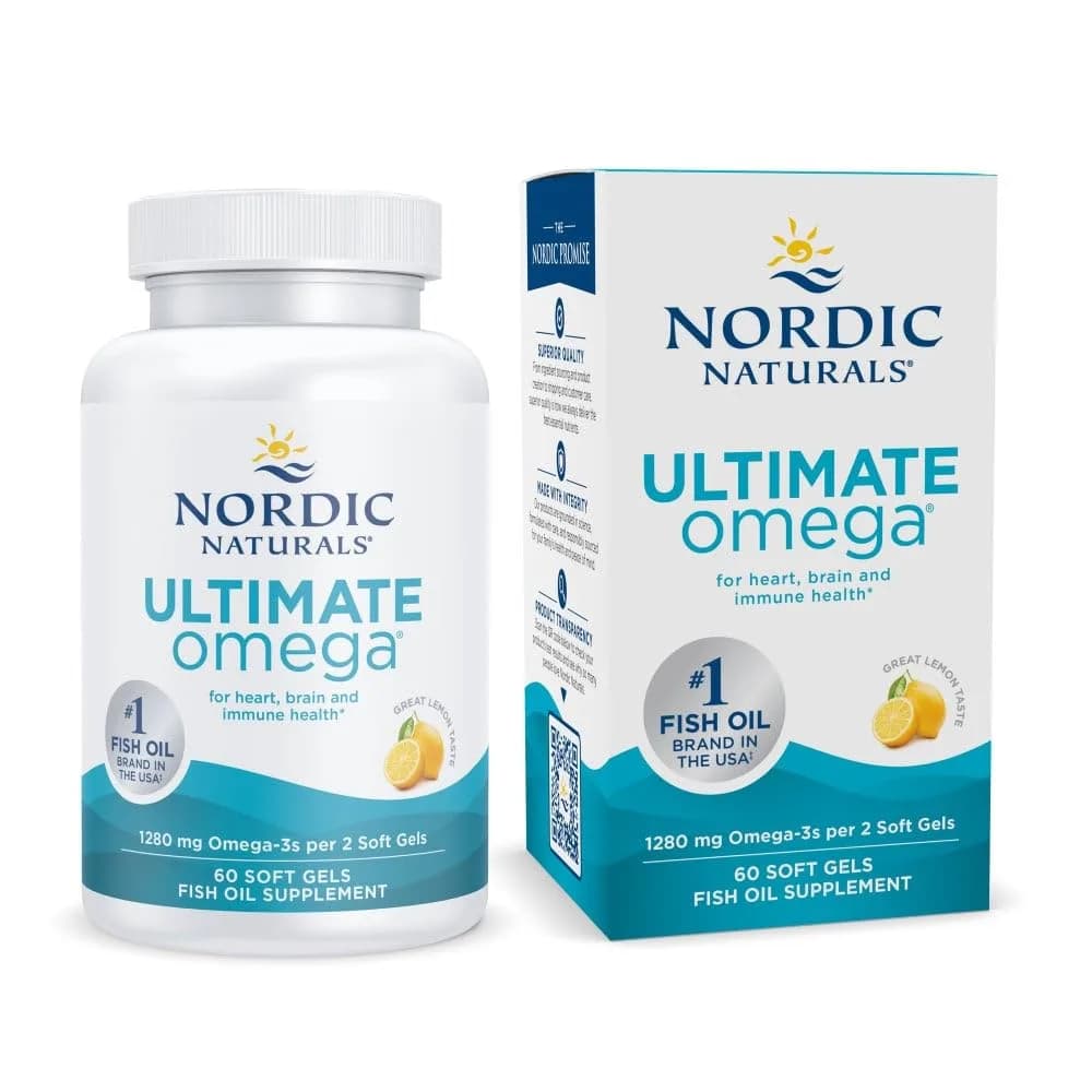 Nordic Naturals Ultimate Omega, 1280mg Omega-3 Fish Oil, Lemon | High-Potency Omega-3 for Heart & Brain Support