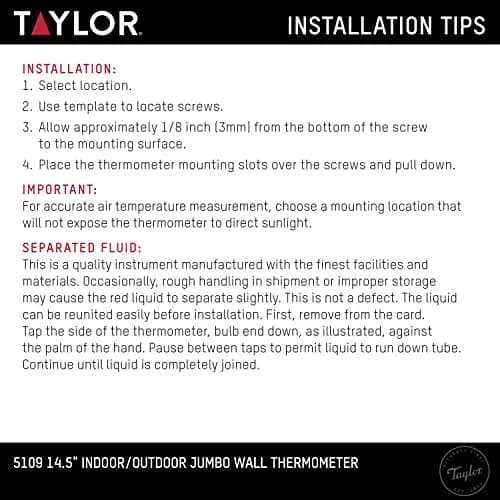 Taylor Jumbo Indoor Outdoor Thermometer 14.5-inch | Easy-to-Read Temperature Gauge for Home and Garden thumbnail 6