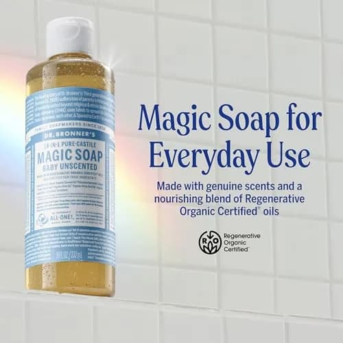 Dr. Bronner's Pure-Castile Liquid Soap Baby Unscented 237ml (8 Fl Oz) | Gentle Vegan Formula for Sensitive Skin thumbnail 2