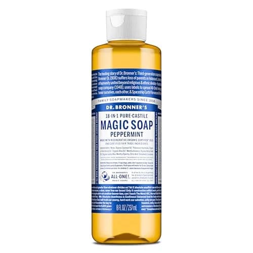 Dr. Bronner's Peppermint Pure-Castile Liquid Soap 237ml (8 Fl Oz) | Gentle Multi-Use Body Wash & Cleanser thumbnail 1