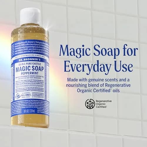 Dr. Bronner's Peppermint Pure-Castile Liquid Soap 237ml (8 Fl Oz) | Gentle Multi-Use Body Wash & Cleanser thumbnail 2