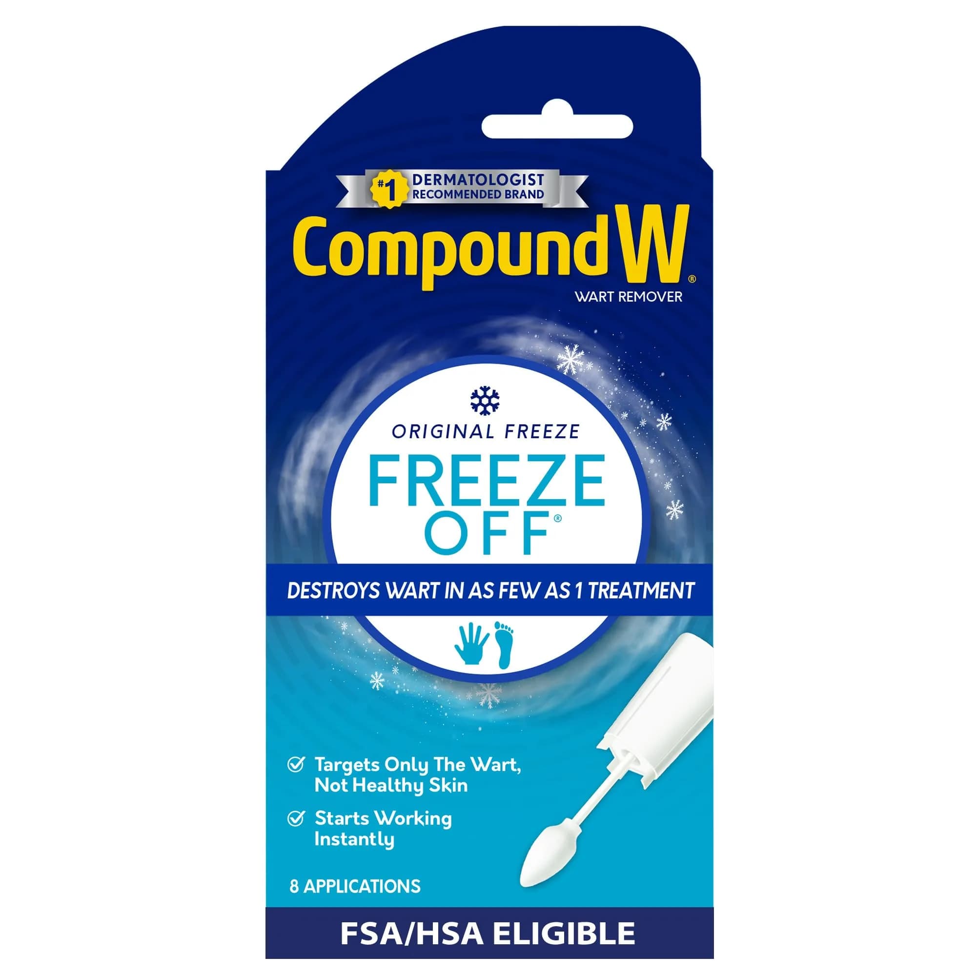 Compound W Freeze Off Wart Remover 8 Applications | Fast-Acting Cryotherapy for Common & Plantar Warts
