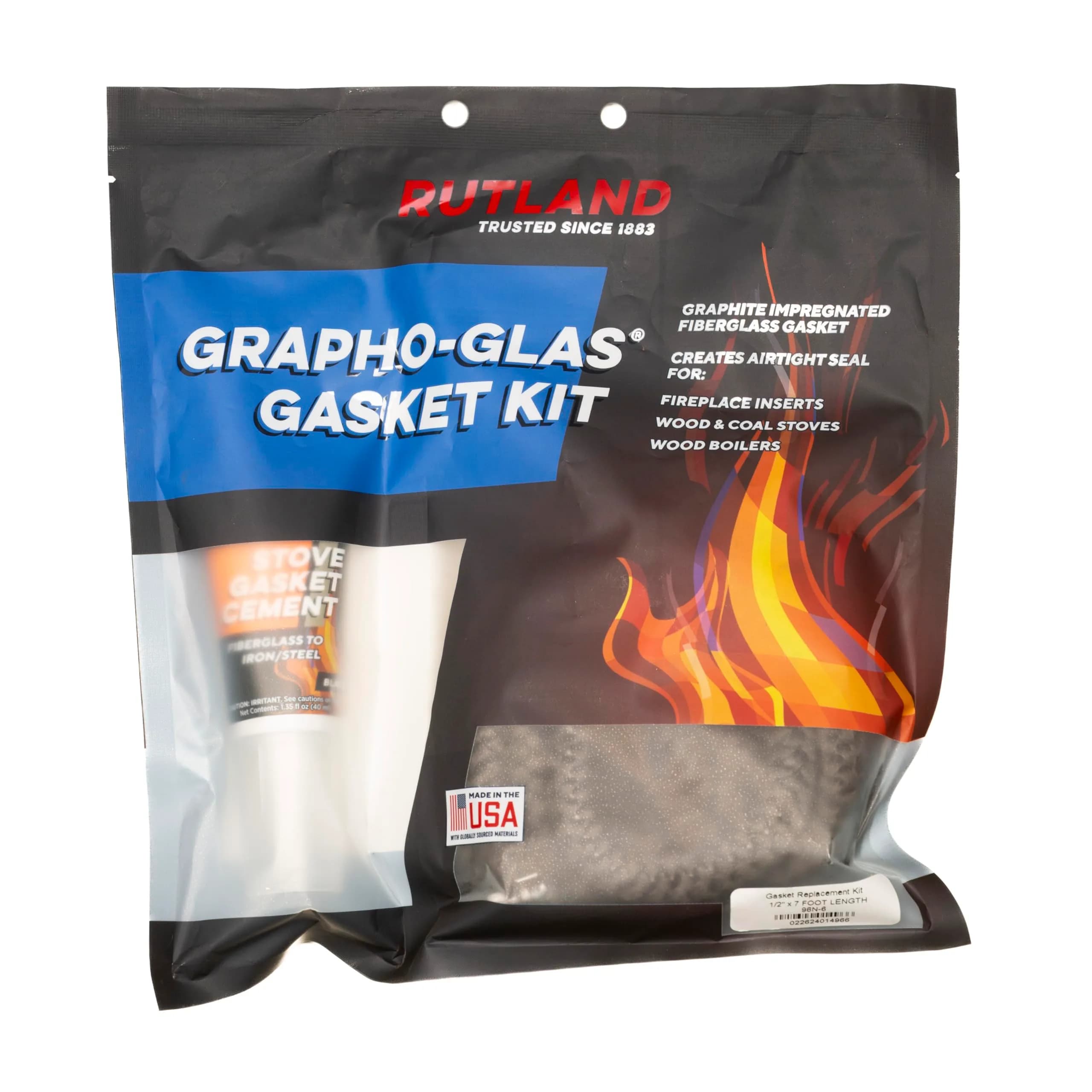 Rutland 96N-6 Grapho-Glas Rope Gasket Replacement Kit, 1/2-Inch by 7-Feet | Long-lasting stove gasket