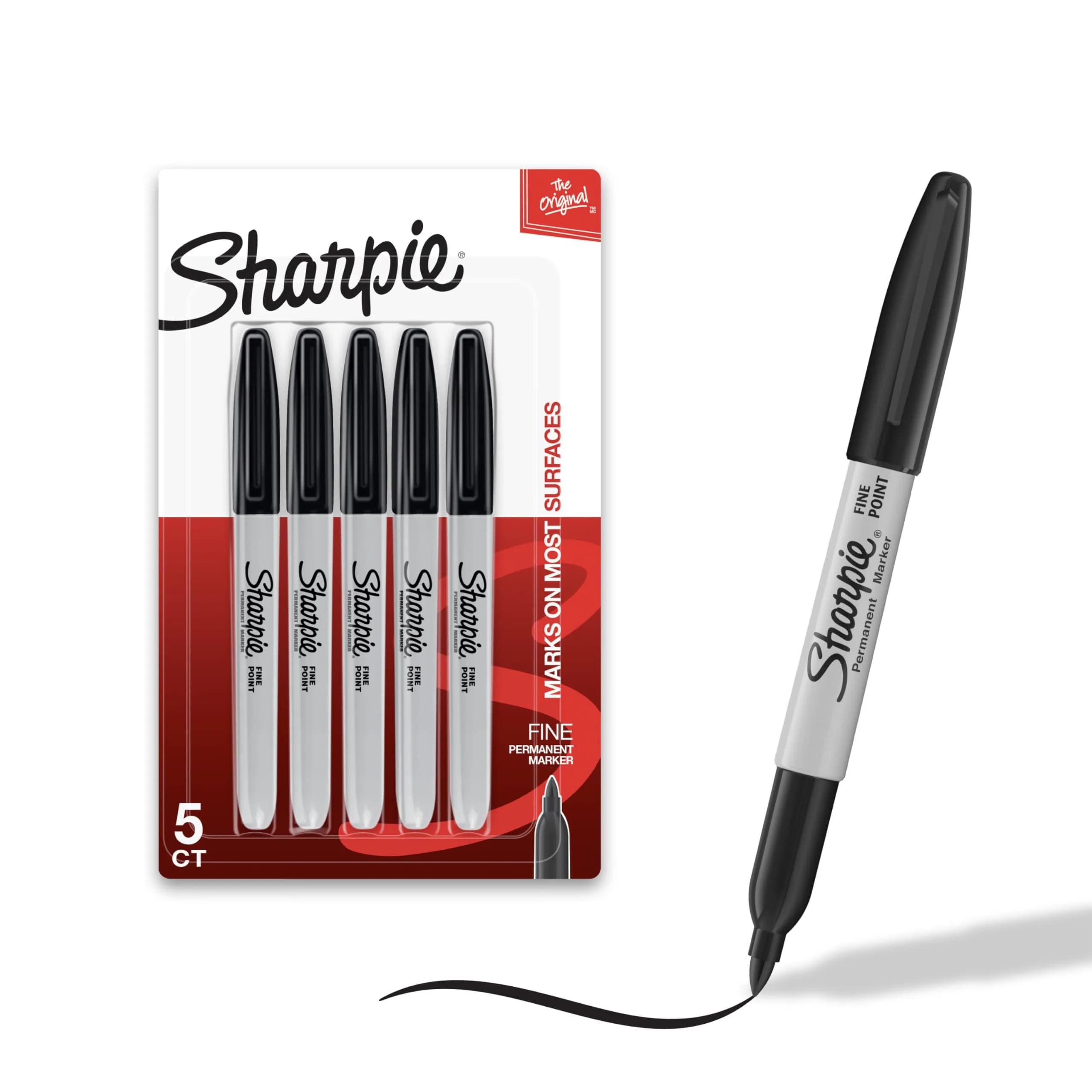 Sharpie Permanent Markers, Fine Tip, Black, 5 Count (23.65ml) | Fade & Water Resistant Ink