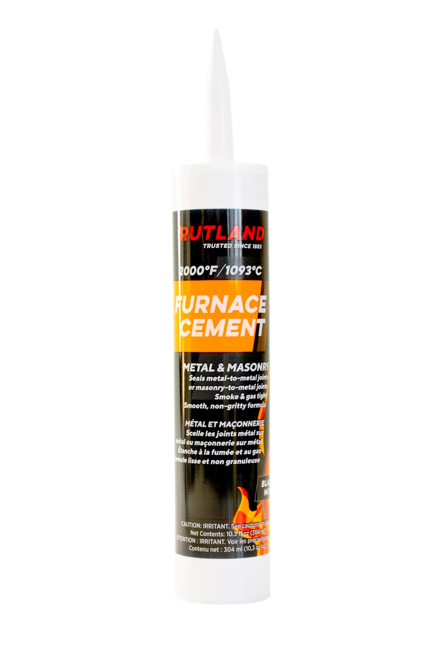 RUTLAND PRODUCTS Furnace Cement Cartridge 286 ml (10.3 fl oz) | High-Temp Sealant for Furnaces & Stoves — 10.3 fl. oz. Cartridge