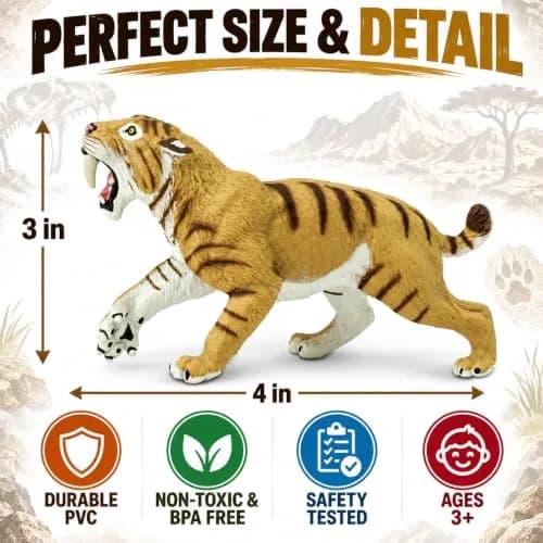 Safari Ltd. Smilodon Figurine - 4" Sabre-Toothed Tiger Educational Toy for Kids 3+ | Realistic Dinosaur Model thumbnail 3